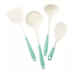 Utensílio de cozinha de silicone com panelas antiaderentes, espátula, concha de sopa, colher com fenda, cozinhar ferramentas, 4 pcs na internet