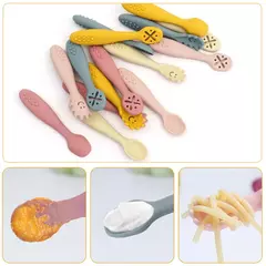 Imagem do 3 pçs colher de silicone garfo para utensílios de bebê conjunto alimentação comida criança aprender a comer treinamento garfo macio talheres utensílios de mesa das crianças