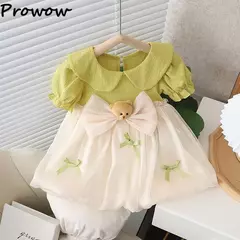 Prorow-Patchwork Organza Dress para recém-nascidos, roupas de bebê, Princess Party Dress, Decoração bonito do urso, Vestidos de menina infantil - comprar online