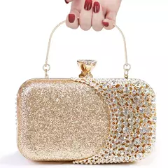 Bolsa de strass dourado oco para mulheres, bolsa de diamante, corrente de cristal, festa de casamento, mini bolsa, dia, glitter - Wolf Magazine