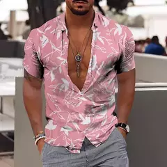 Camisa Havaiana Masculina com Estampa 3D de Coqueiro, Camisa Praia Confortável, Top Manga Curta, Moda Casual, S-6XL - comprar online