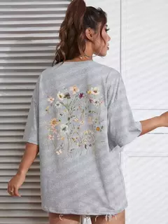 Lindos clusters de flores femininos estampa camisetas de algodão, tops casuais respiráveis macios de manga curta, roupas de rua soltas e confortáveis na internet