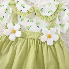 Imagem do Vestido de alça de flor para bebê, Decoração de flores, colarinho dobrável, doce vestido de princesa, verão, novo