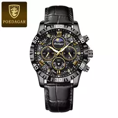 Imagem do POEDAGAR-Relógio quartzo de couro impermeável masculino, cronógrafo luminoso, militar, alta qualidade, luxo, homem, reloj