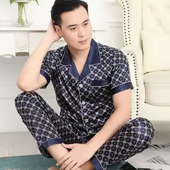 Conjuntos de pijama masculino de cetim de seda manga comprida, pijamas masculinos, camisola estampada, Casa, Soft Cozy Sleepwear Calças, Novo - comprar online