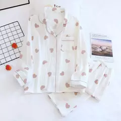 Imagem do Conjunto de pijamas estampados em bolinhas, loungewear, pijama de gaze 100% algodão, loungewear, primavera, verão, feminino, pijamas, 2 peças, 2022