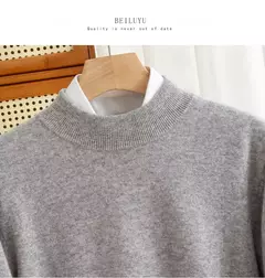 Imagem do Pulôver de malha de lã de gola meia alta masculino, suéter quente de cor sólida, blusa casual de negócios 100% lã, outono inverno