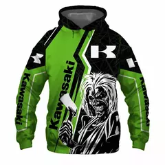 Capuz de manga comprida masculino, capuz de ciclismo Kawasaki motocicleta esportiva, camisa casual adulto entusiasta de motocicletas, 3D na internet