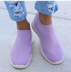 2024 novos sapatos casuais moda tênis para mulheres andando cor sólida tênis feminino deslizamento em meia senhoras sapatos planos mulher na internet