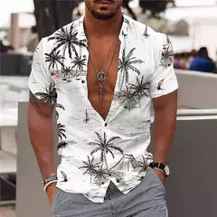 Camisa Havaiana Masculina com Estampa 3D de Coqueiro, Camisa Praia Confortável, Top Manga Curta, Moda Casual, S-6XL - loja online