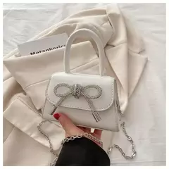 Mini bolsa de ombro monocromática para mulheres, design de arco, couro PU, aba, bolsas crossbody, bolsa de corrente, bolsas femininas, moda, 2024 na internet