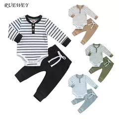 RUEWEY-Bodysuit e calças listradas do bebê recém-nascido, roupas infantis, itens de bebê, roupas, primavera, outono - loja online