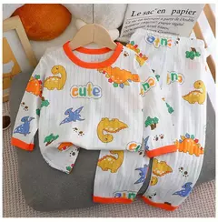 Pijama de algodão puro para meninos e meninas, camiseta fina de manga comprida, tops e calças lindos desenhos animados, conjuntos de roupas infantis, verão, novo, 2022 na internet