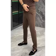 Calça reta masculina com bolsos e zíper, terno monocromático, casual e simples, social e para escritório, tendência da simplicidade, tendência da simplicidade, primavera e outono - loja online