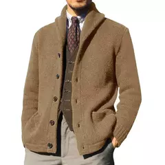 Homens casaco de malha lapela manga comprida bolsos engrossados cardigan camisola masculina outono botões sólidos placket casaco de malha para o trabalho