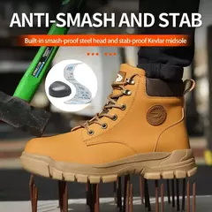 Botas de proteção de aço masculino, Anti-Smash, Anti-Punção, Trabalho, Segurança, Indestrutível, Impermeável, Inverno