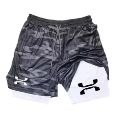 Imagem do Shorts esportivos de malha rápida seca para homens, corrida, treino, compressão, corrida, fitness, ginásio, desempenho, casual, verão, 2 em 1