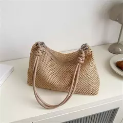 Saco de palha tecido Rattan para senhoras, sacola de grande capacidade, bolsa trançada artesanal, bolsa de ombro, moda - loja online