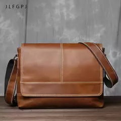 Mochila masculina de couro genuíno de um ombro, maluca couro cavalo, estilo horizontal, grande capacidade, bolsa mensageiro casual na internet