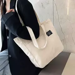 Imagem do Sacola de lona monocromática para mulheres, designer, bolsa casual, bolsa de ombro, grande capacidade, algodão, reutilizável, praia, compras