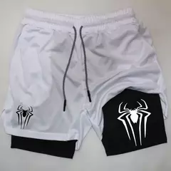 Calções desportivos com estampa aranha masculina, casual, ginásio, compressã