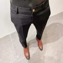 Calça casual de negócios slim fit monocromática masculina, terno de linho de alta qualidade, de escritório formal, social, plus size 38 - Wolf Magazine