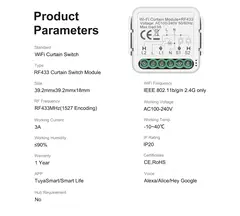 Imagem do GIRIER-Módulo Interruptor Tuya Cortina inteligente, Wi-Fi, RF433, obturador de rolo elétrico, motor cego, 1 Gang, funciona com Alexa, Alice, Google Home