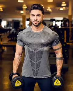 Quick Dry Skinny mangas curtas t-shirt para homens, executando camisa esporte, Crossfit Bodybuilding Tee, ginásio Fitness roupas, Fitness Training, 2024 na internet