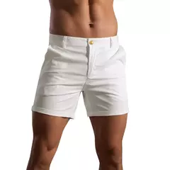 Imagem do Calções de verão monocromáticos masculinos, calça de botão, bolso, solto, casual, esportivo, corrida, perna reta, calça de rua de praia