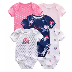 Kiddiezoom-bodysuits de manga curta para recém-nascidos, 100% algodão, macios, elegantes para bebê, 4 estações, 5 pçs/lote - comprar online