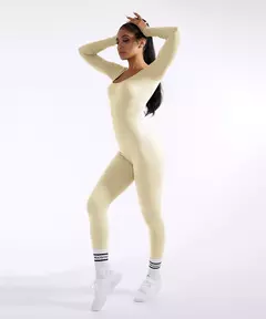 Imagem do Macacões de uma peça femininos de manga comprida macacão esportivo roupas de ginástica alta elástica ciclismo musculação bodysuit feminino