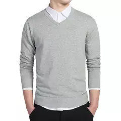 Camisola de algodão tricotada com decote v masculino, pulôveres slim fit, monocromático, marca casual, suéteres masculinos, outono 2022 - Wolf Magazine