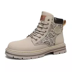 Bota de couro amarela casual masculina, sapato de tornozelo alto, sapato de caminhada diário, motocicleta, marca luxo, moda - comprar online