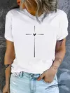 T-shirt de manga curta com estampa cruzada para mulher, t-shirt casual com gola redonda, roupa primavera e verão