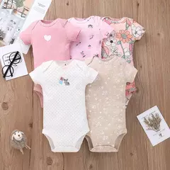 Bodysuits de manga curta recém-nascidos 100% algodão, bebê menino e menina roupas, roupas infantis macias, presentes do chuveiro do bebê, 5pcs por lote