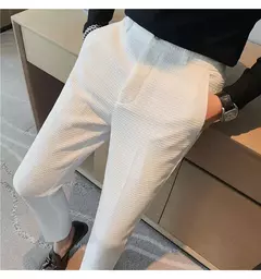 Calça waffle stretch masculina, calça reta justa, terno de festa social, roupa formal, alta qualidade, nova moda, 2022 - Wolf Magazine