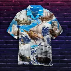 Camisa dos homens do vintage 3D Havaiano Casual Wear Férias de praia Soltas montagem Masculina Top 2023 Dos Desenhos Animados Padrão Manga Curta Ao Ar Livre