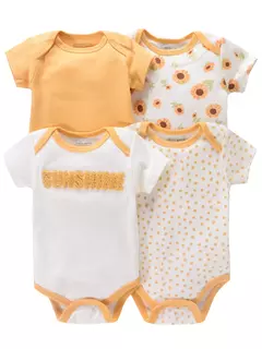 Recém-nascido manga curta em torno do pescoço macacão, onesies para bebês meninos e meninas, desenhos animados flores animais impressão, roupas infantis, 4pcs