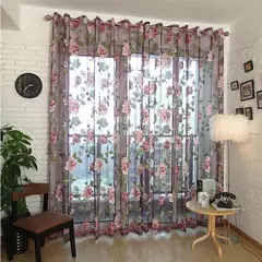 Tule Floral em Cortinas Puras, Tratamento Janela, Painel Persianas, Sala de estar, Quarto, Cozinha, Sombra, Roxo, Peônia - loja online