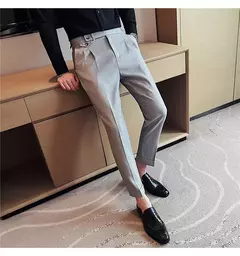 Calça formal de botão de cintura alta estilo britânico masculina, terno casual empresarial, calça de escritório, monocromática, alta qualidade, nova, primavera na internet