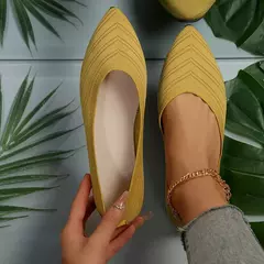 Imagem do Sapatos baixos de dedo apontado para mulheres, Cor sólida, Sapatos de malha, Mocassins casuais, Sapatilhas respiráveis