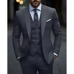 Conjunto de calças e jaqueta slim fit masculino, lapela de pico, noivo elegante, terno de 3 peças, alta qualidade, cinza escuro na internet