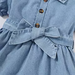 Bebê menina de manga bolha jeans lapela vestido casual, festa de aniversário, criança de 1 a 3 anos, moda verão - comprar online