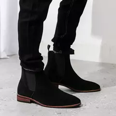 Imagem do Botas de camurça de vaca masculina, couro genuíno, sapato alto, bota casual no tornozelo, curta, estilo britânico, moda, inverno