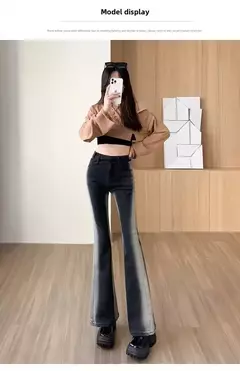 Jeans Stretch preto vintage feminino, calça de cintura alta, Micro-Flared, até o chão, emagrecedor, elegante, versátil - comprar online