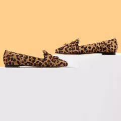 Sapatos baixos com estampa leopardo para mulheres, nó borboleta, dedo apontado, salto baixo, mocassins casuais, calçado de caminhada - loja online