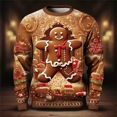 Imagem do Natal dos homens Papai Noel Impresso Moletons, Pai Pop 3D, Pullovers Gráfico Homem de Gingerbread, Roupas Engraçadas de Natal, Moda Infantil