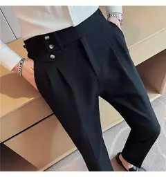 Calça de cintura alta estilo britânico masculina, justa, calça formal de escritório, social, festa de casamento, fato de vestido, calça, casual - comprar online