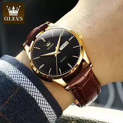 Olevs relógios de quartzo dos homens marca luxo casual moda relógio masculino para presentes couro respirável à prova dwaterproof água relógio de pulso luminoso - comprar online