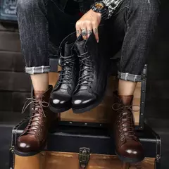 Botas masculinas de trabalho vintage de cano alto, botas de couro estilo britânico, sapatos de plataforma novos, primavera, outono, 2022 na internet